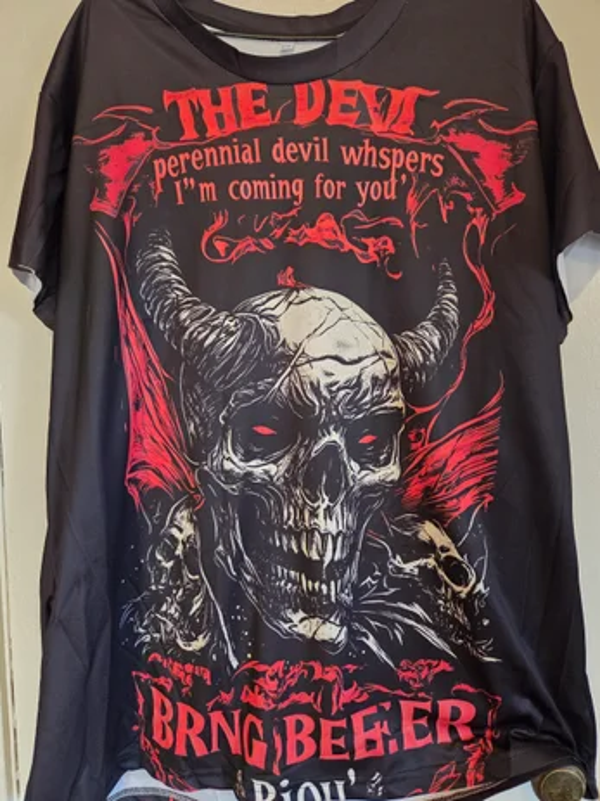 The Devil - Horror Show Front and Back Graphics Black T-Shirt #223 (2XL)