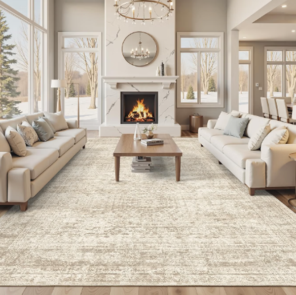 Soalmost 12x15 Washable Area Rugs Soft Living Room Rug Abstract Beige