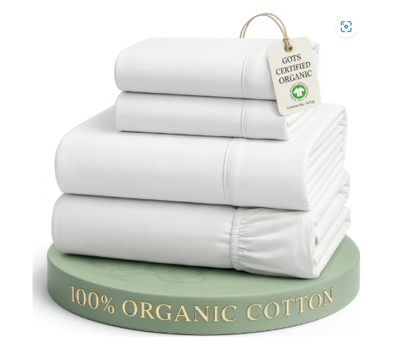 LANE LINEN Queen Sheets 100% Organic Cotton 4pc Percale Cooling - White