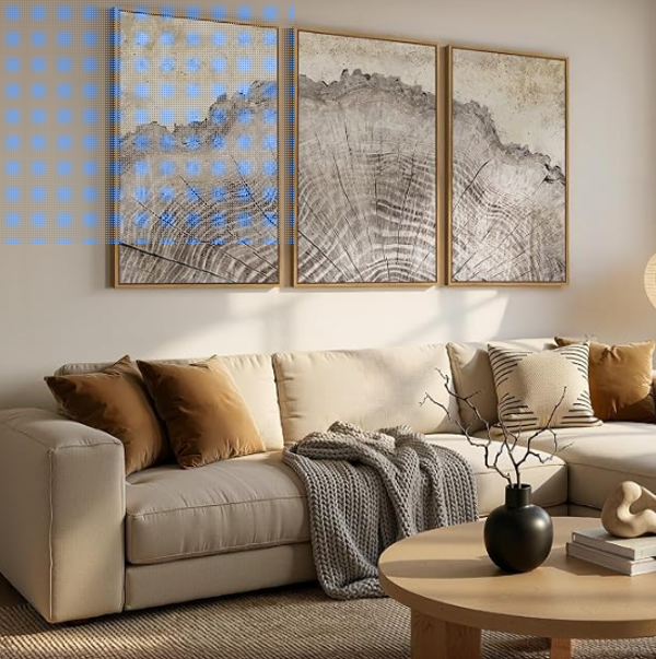 Large Framed Modern Farmhouse Tree Ring Wall Art for Living Room, 24x36 In