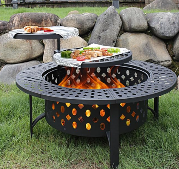 OutVue 36 Inch Fire Pit with 2 Grills,Wood Burning Fire Pits for Outside