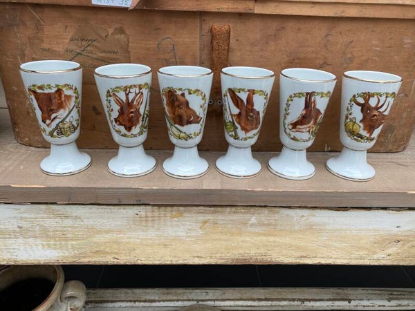 Set mooie Franse mokken met wildafbeelding (6 stuks)