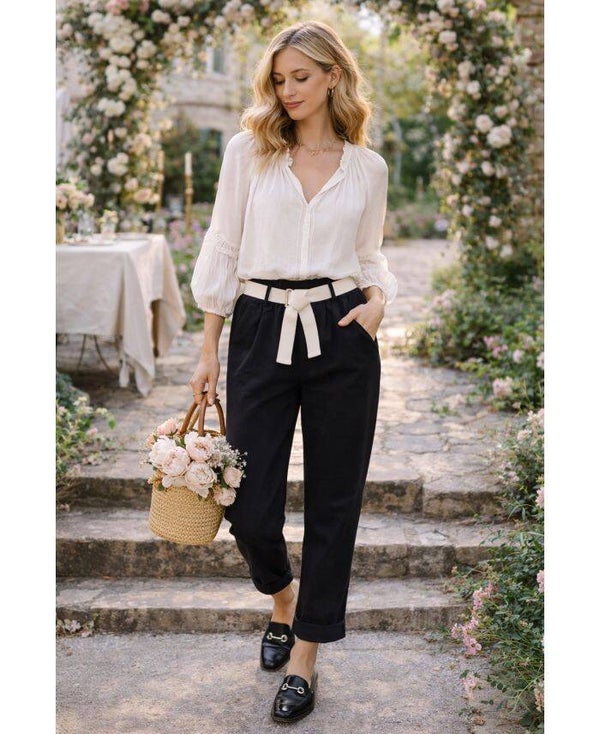 Pantalon noir ceinture tissu taille unique