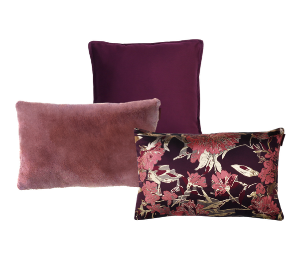 Kussen flower aubergine goud set 1