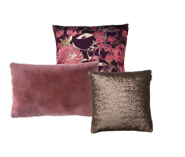 Kussen flower aubergine goud set 2