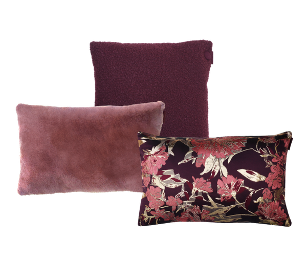 Kussen flower aubergine goud set 4