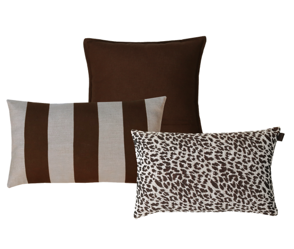 Kussen linnen streep dark chocolate zand set 1