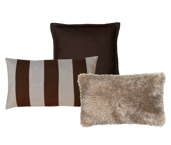 Kussen linnen streep dark chocolate zand set 2