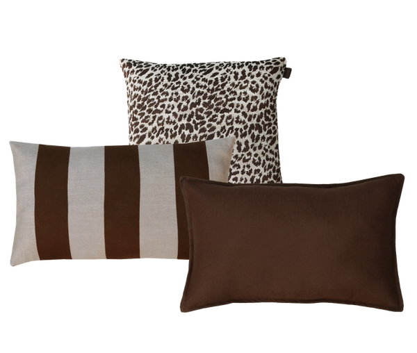 Kussen linnen streep dark chocolate zand set 3