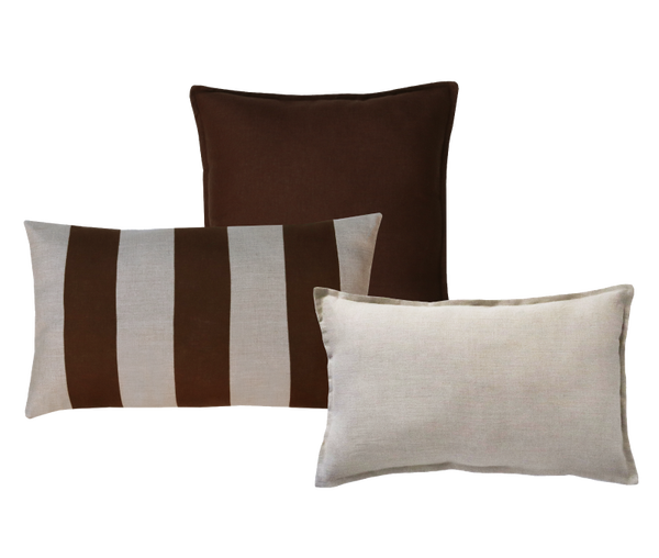 Kussen linnen streep dark chocolate zand set 4