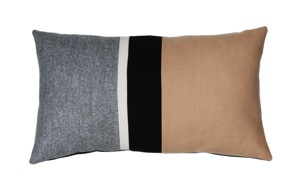kussen colour blocking grijs ecru camel