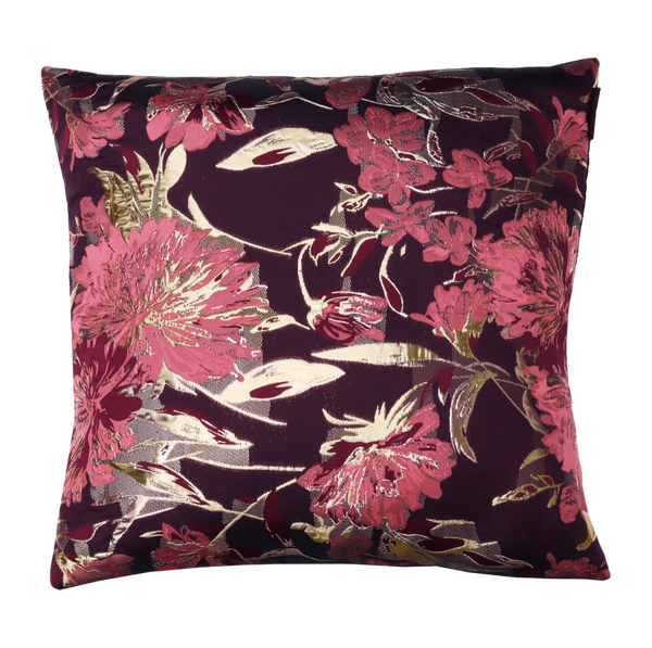 Kussen flower aubergine goud 48x48cm
