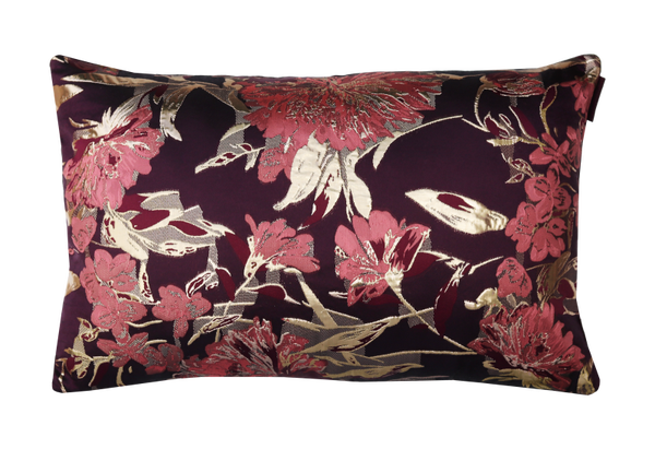 Kussen flower aubergine goud 57x37cm