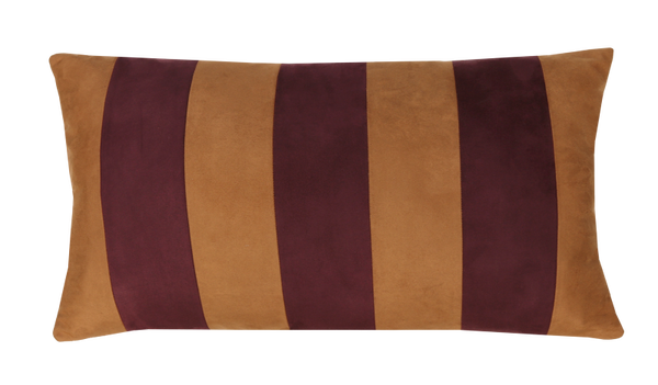 Kussen suéde streep mocha mousse aubergine 60x36cm