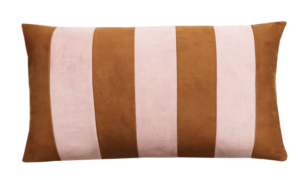 Kussen suéde look streep mocha mousse roze 60x36cm