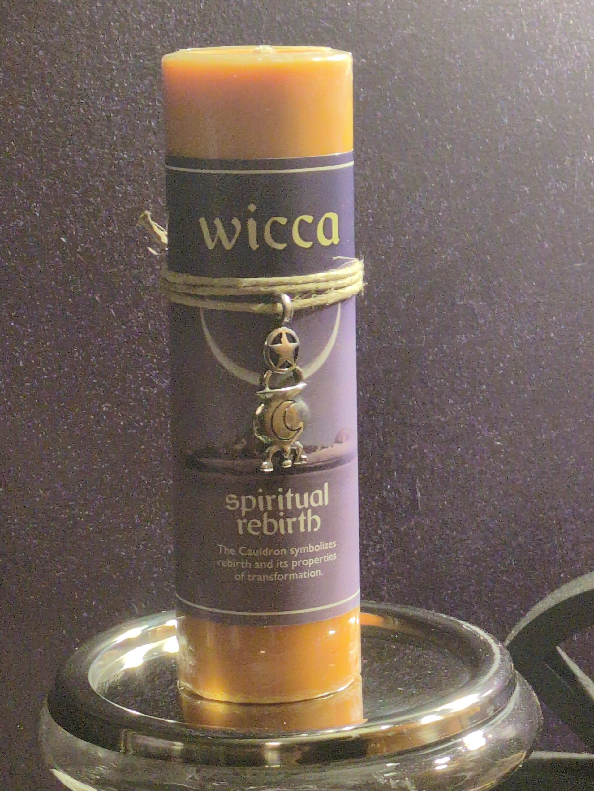 Spiritual Rebirth Wicca Pendant Candle featuring a pewter cauldron charm
