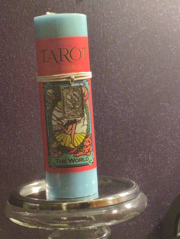 The World tarot pillar candle