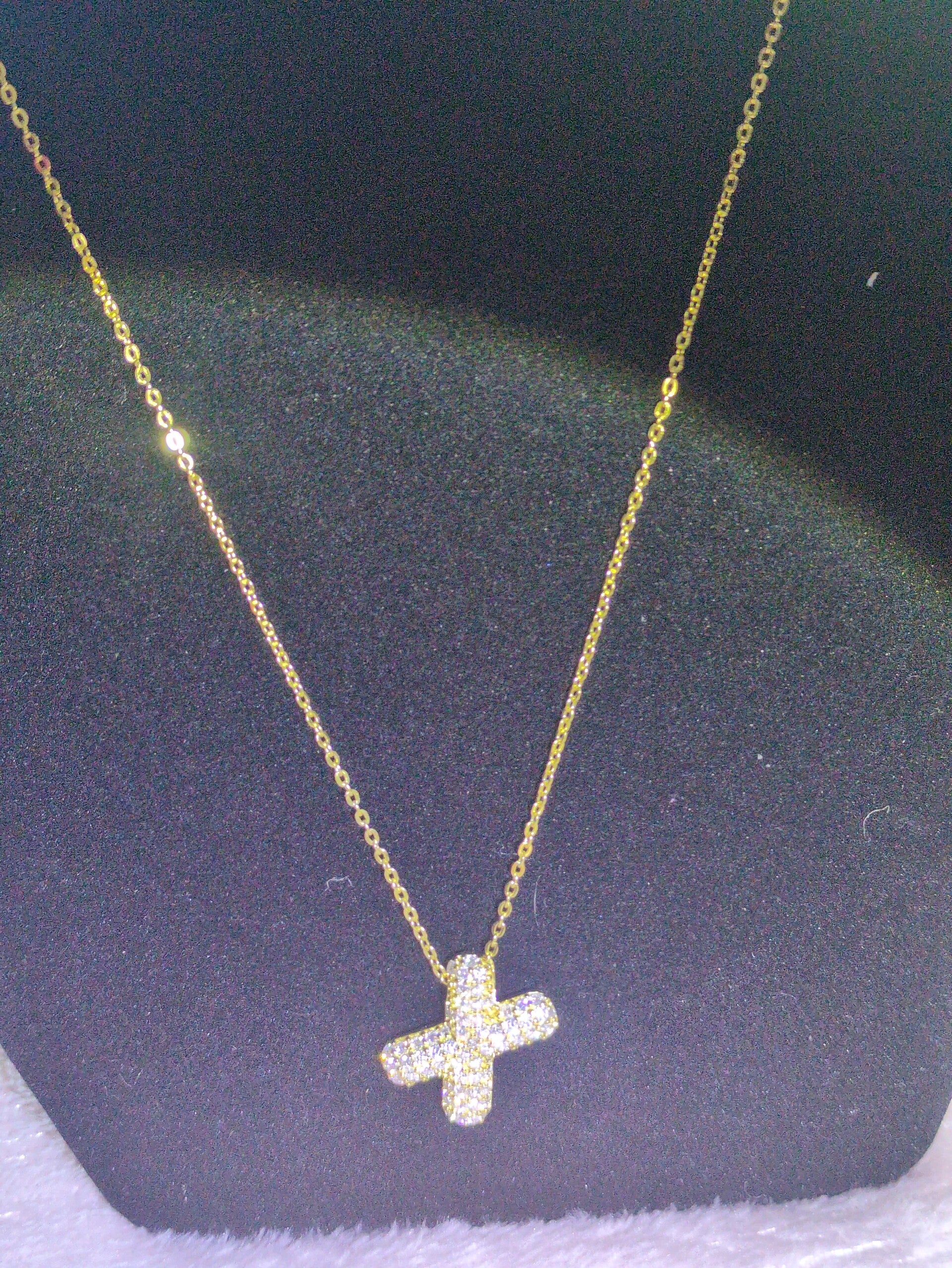 18kt gold over S925 Sterling Silver X necklace 10inc