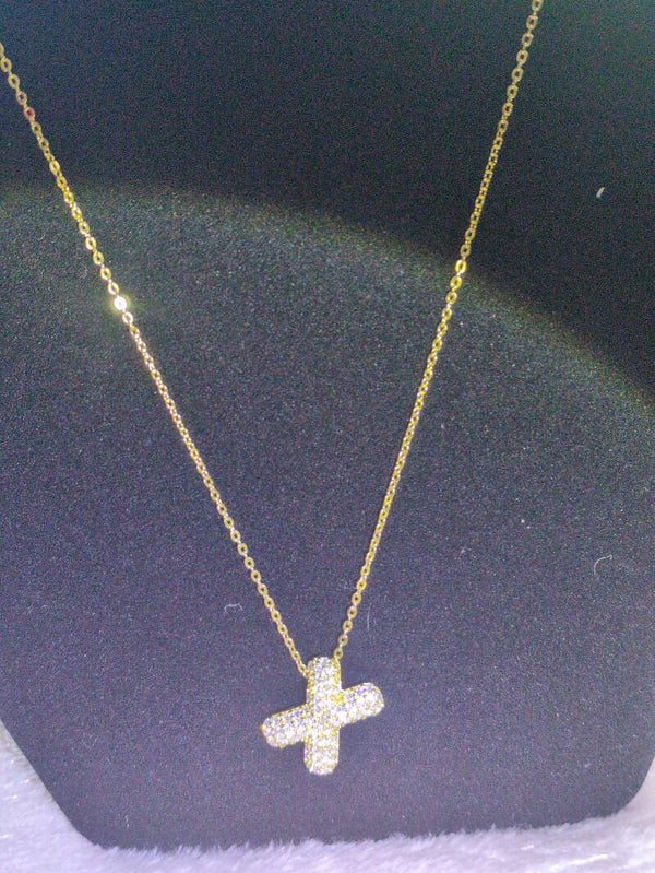 18kt gold over S925 Sterling Silver X necklace 10inc