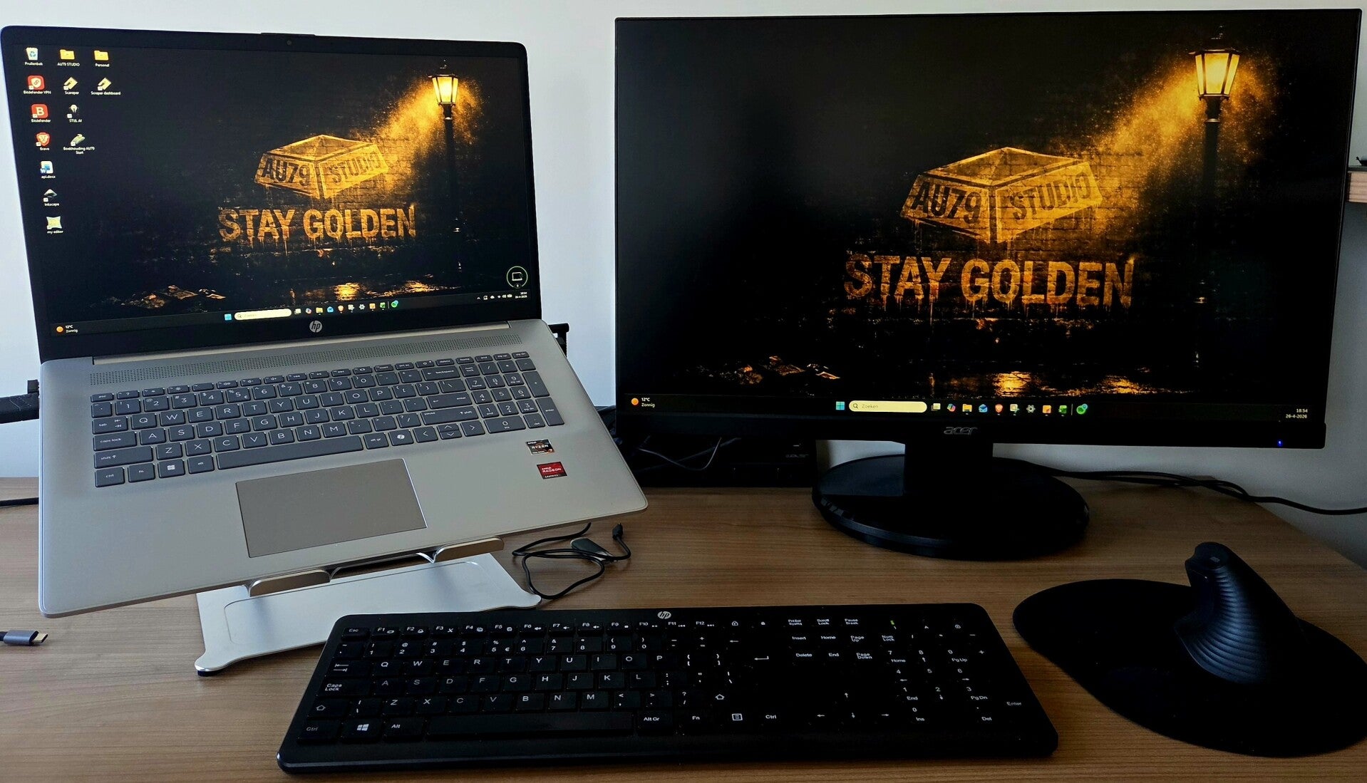 AU79 STUDIO creative workspace with Stay Golden design