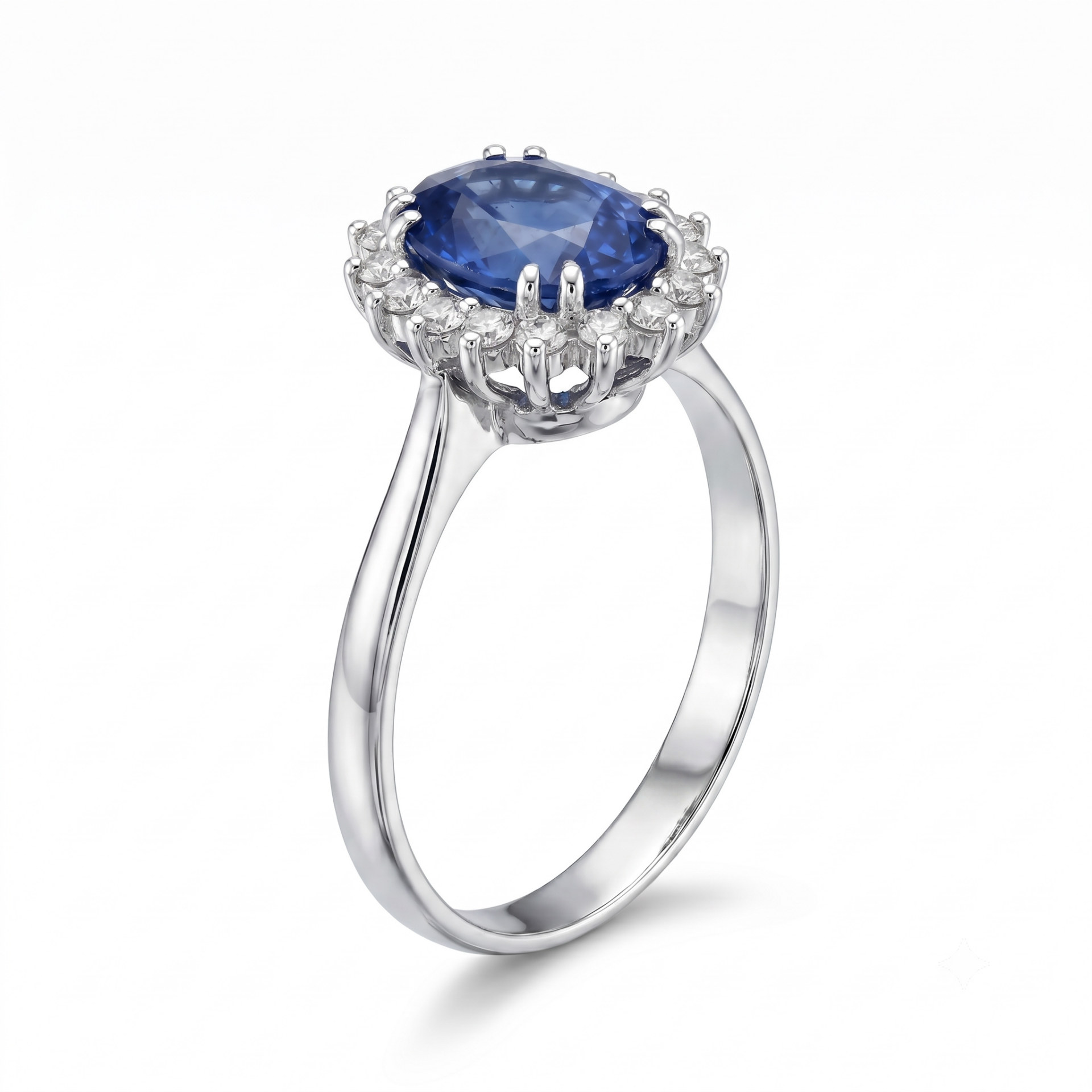 Anello in oro bianco con Zaffiro e Diamanti