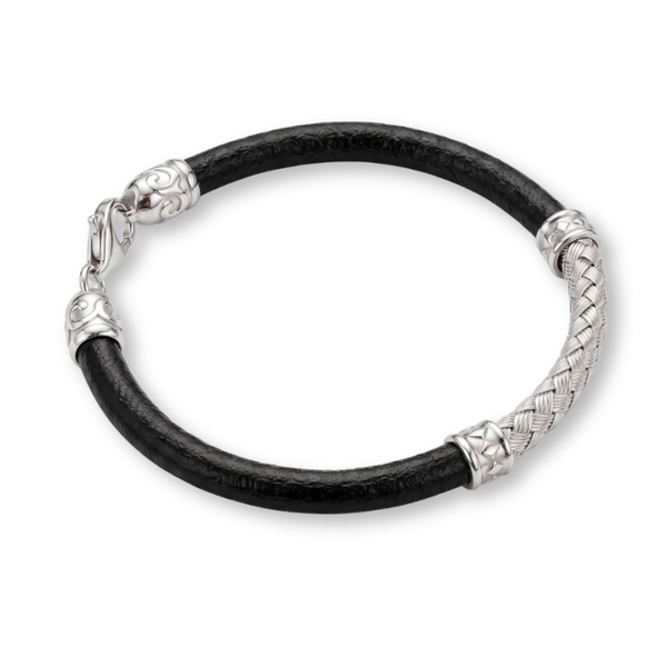 Bracciale maschile in cuoio e argento