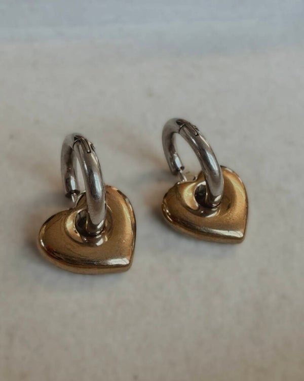 Silver and gold heart earrings