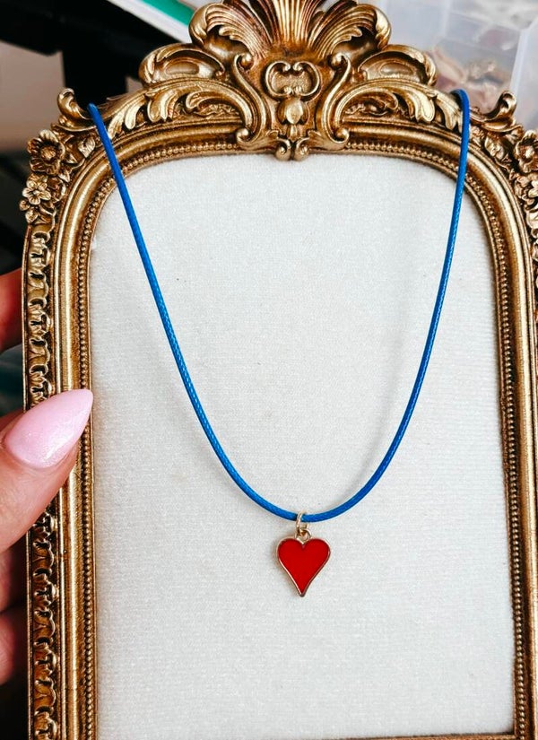 Blue and red heart necklace