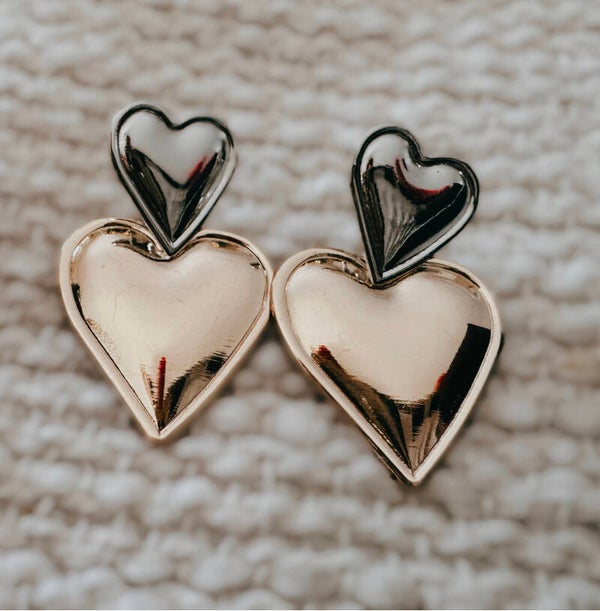 Silver and gold heart earrings