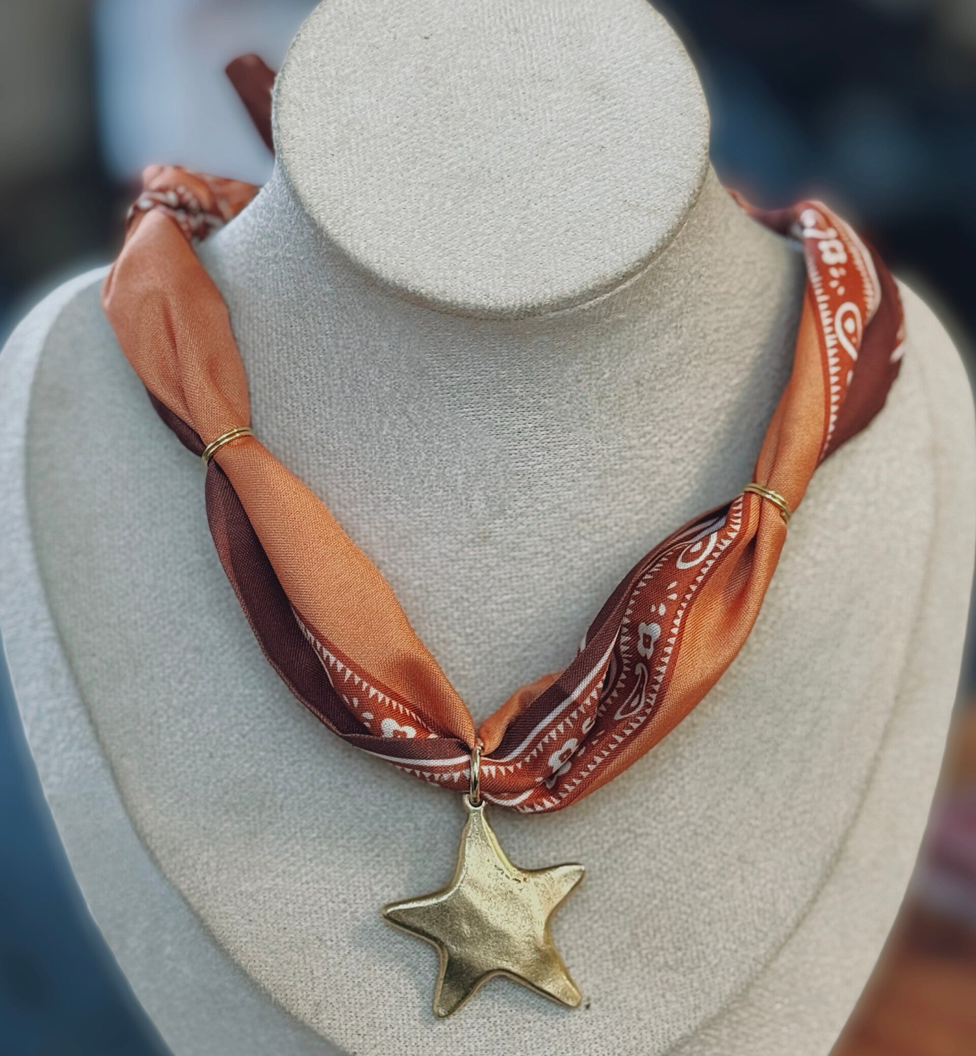 Orange star scarf necklace