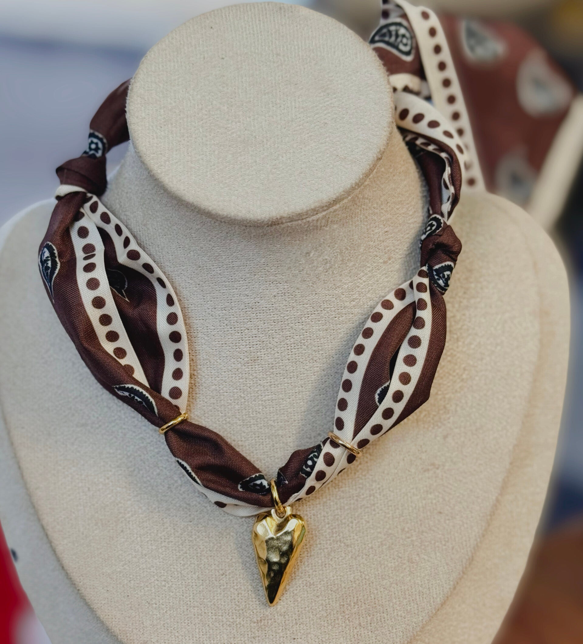 Brown heart scarf necklace