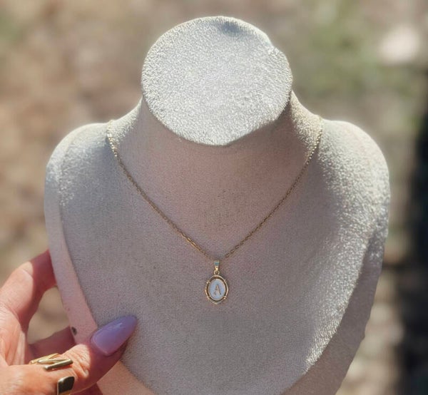 White and gold initial necklace