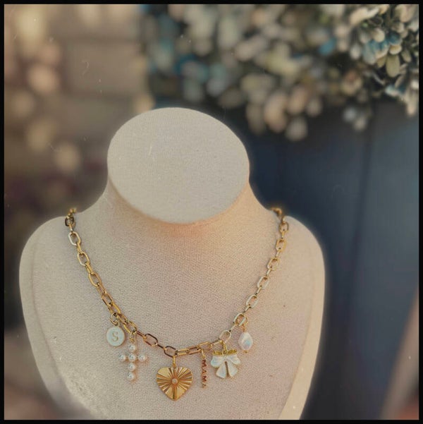 White and gold pearl cross necklace