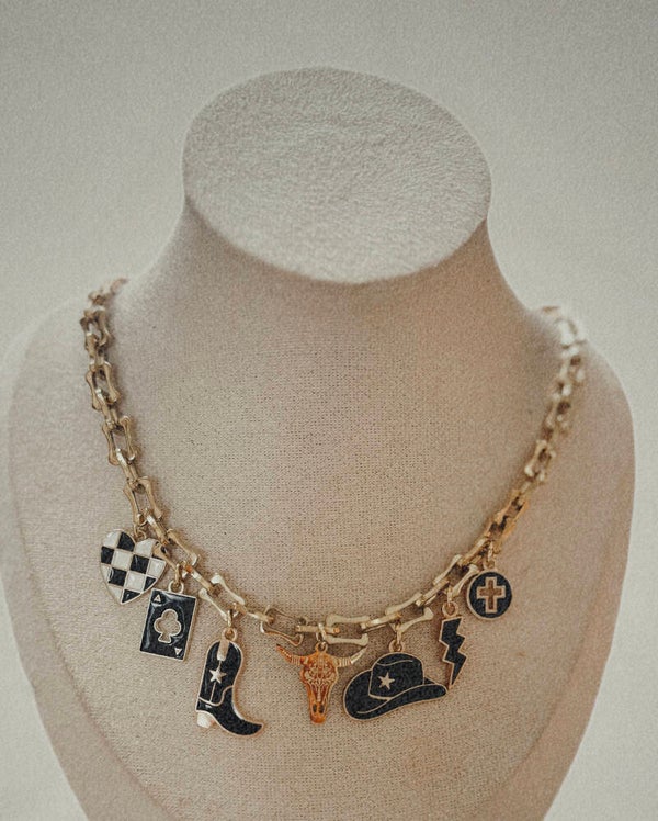 Bull Horn Gold and Black Charm necklace