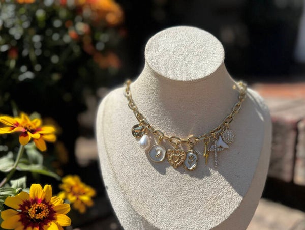 White and pearl charm necklace