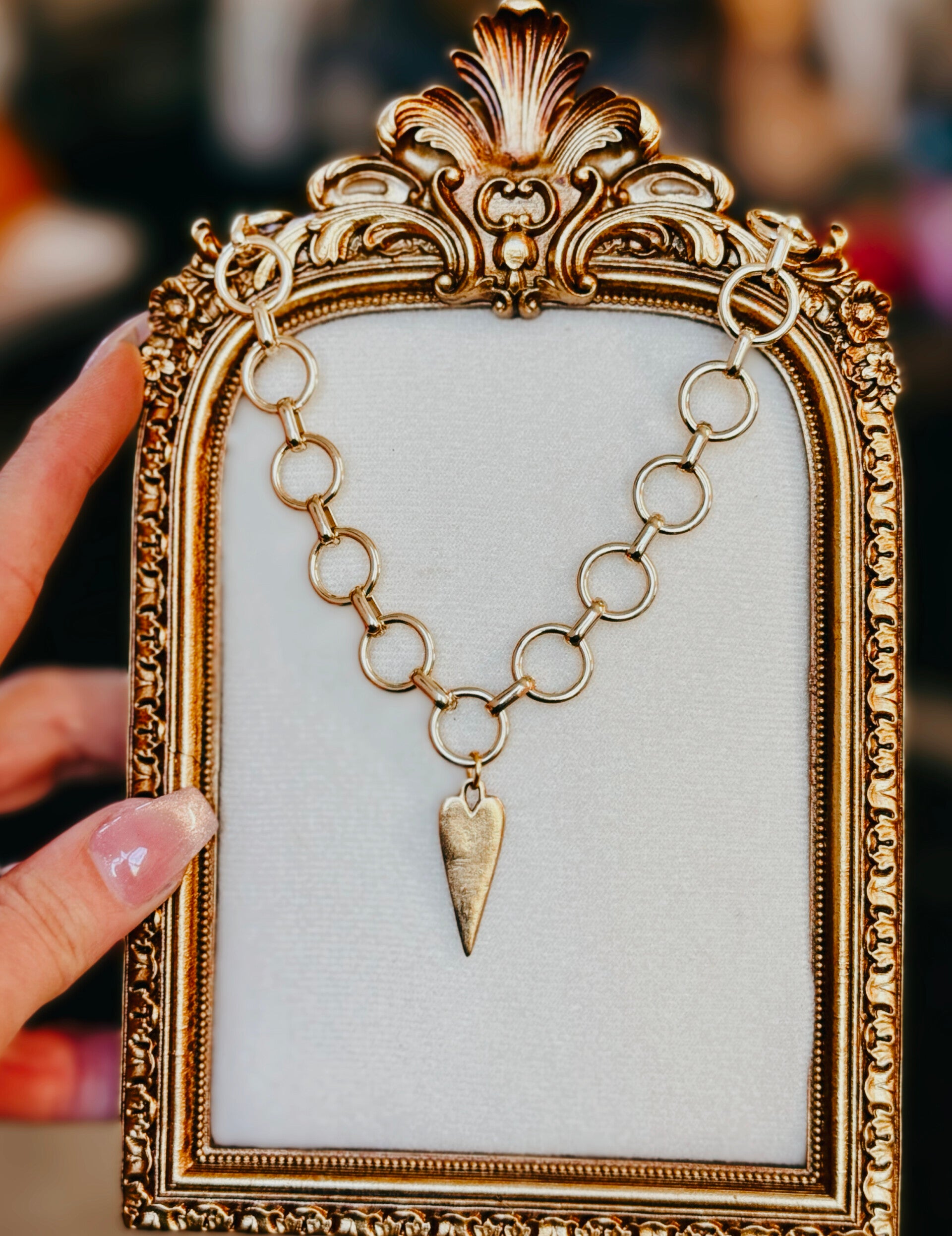 Long heart circle charm necklace