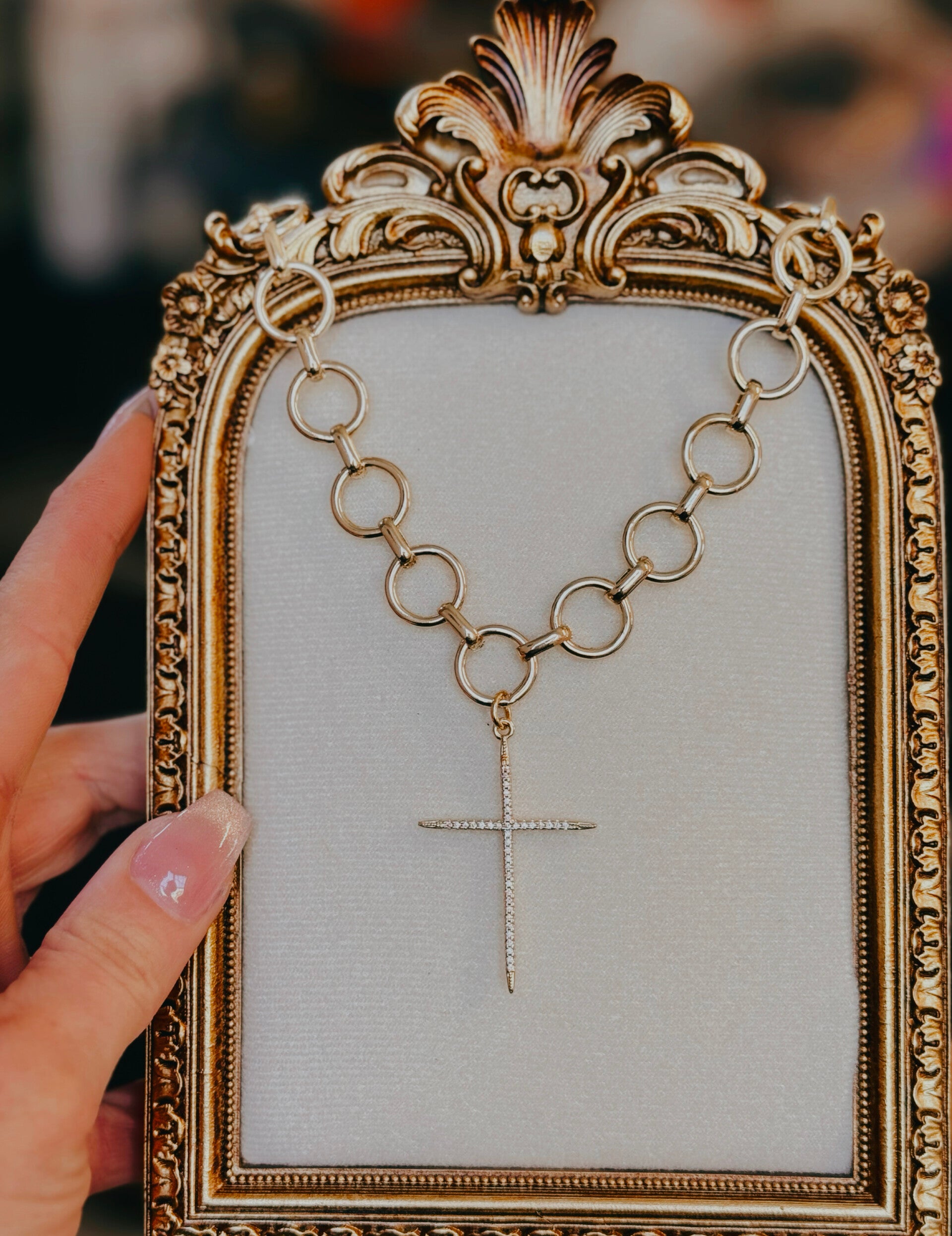Diamond cross charm necklace