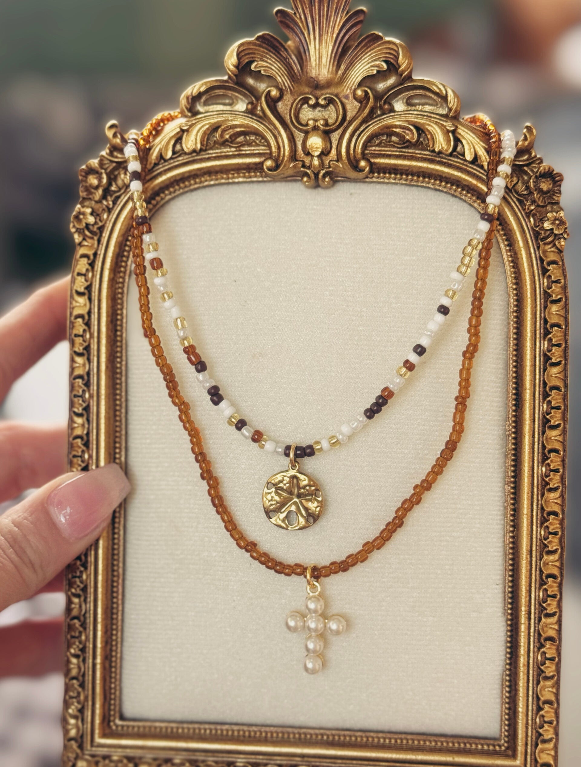 Brown and cream beaded beach necklace