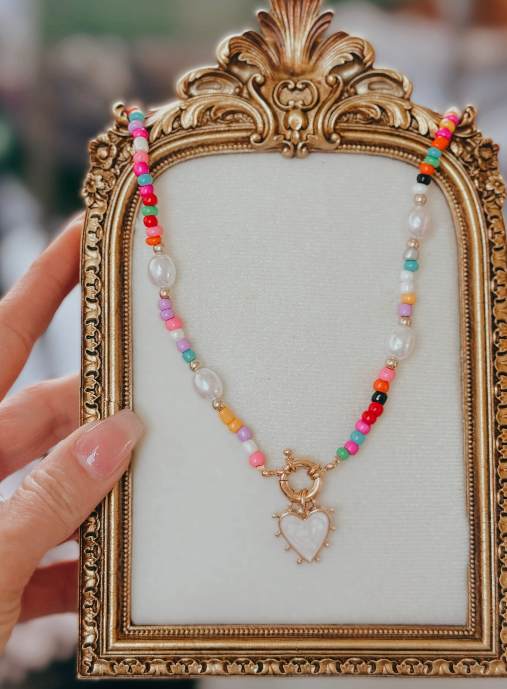 Colorful heart clasp necklace