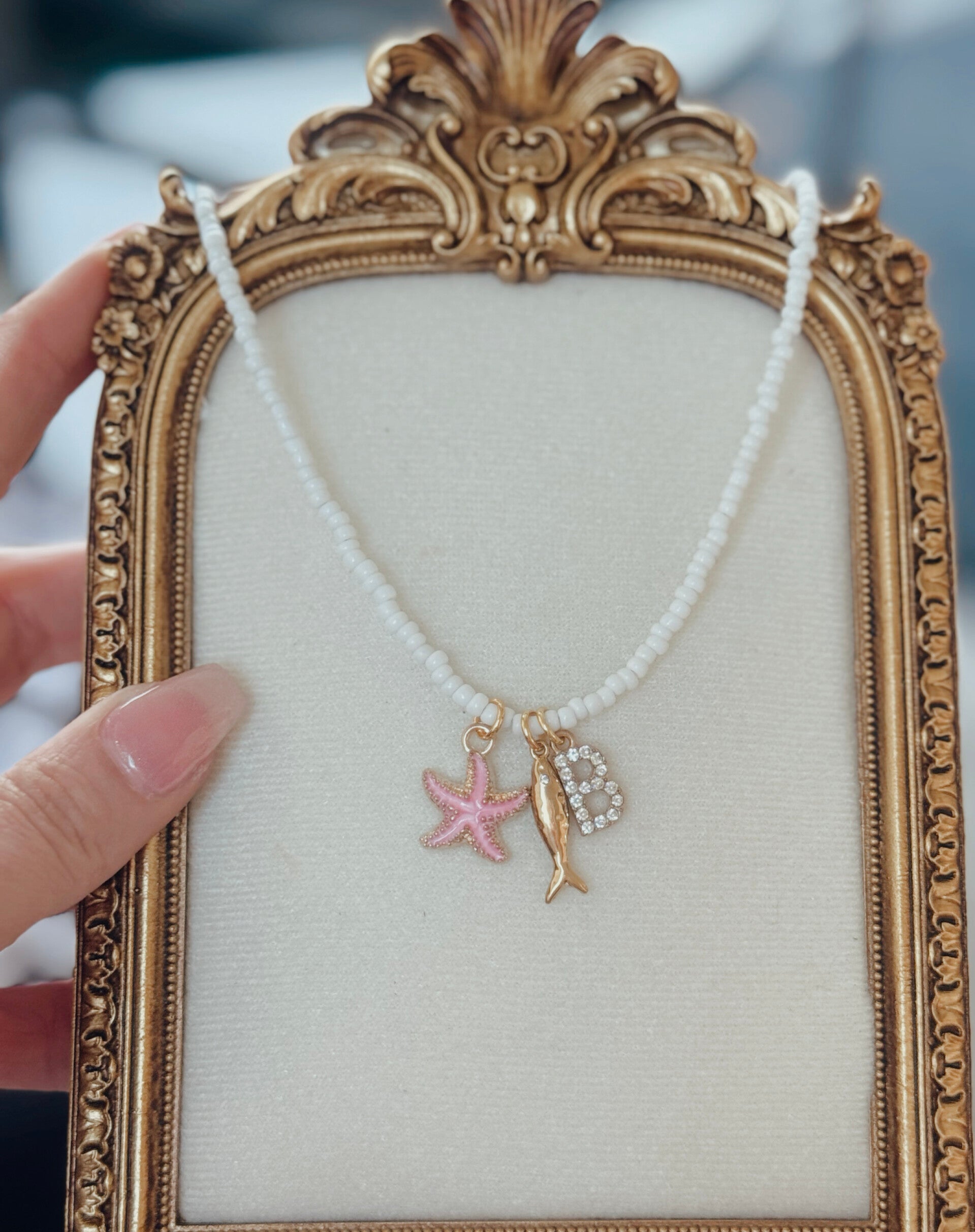 Pink Starfish and initial necklace