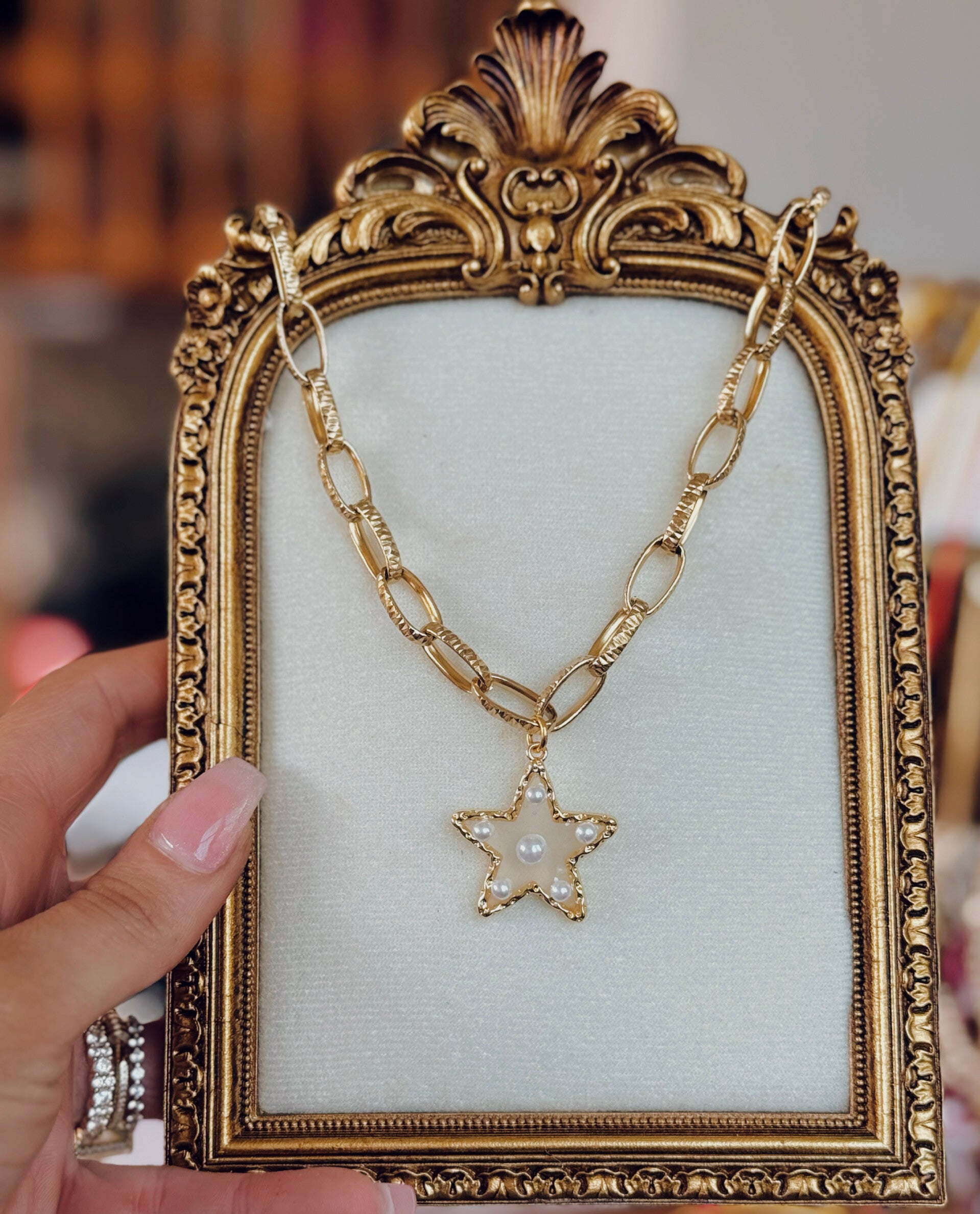 New chunky chain pearl star necklace