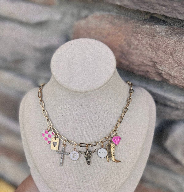 Hot pink western charm necklace