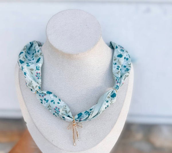 Blue Bow Scarf Necklace