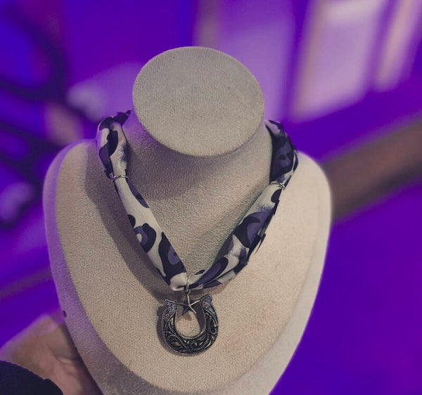 Horseshoe cheetah scarf necklace