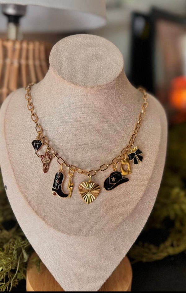 Gold and Black Western Charm necklace