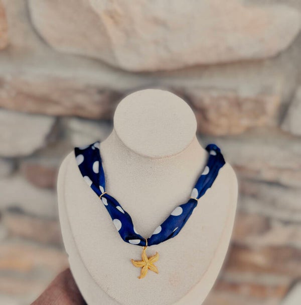 Navy beach scarf necklace