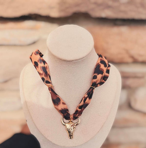 Cheetah Bullhorn Scarf Necklace