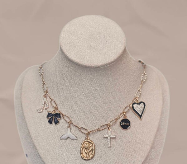 Black and gold charm necklace