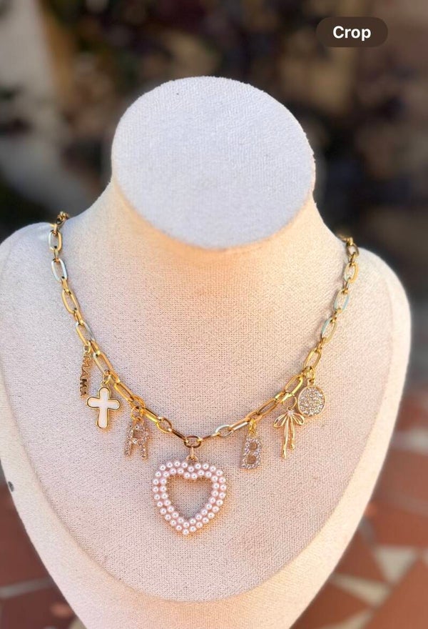 Custom mama pearl heart necklace