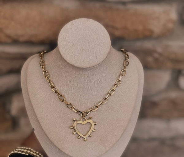 NEW gold heart, charm necklace